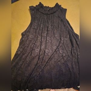 Black lace covered high neck tank top